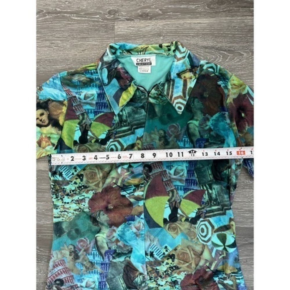Y2k velvet Cheryl Creations Vintage 90s Italian Renaissance Art Zip Up Top Large - Picture 6 of 8
